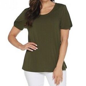 Knit crepe scoop neck top with twist sleeve NWOT